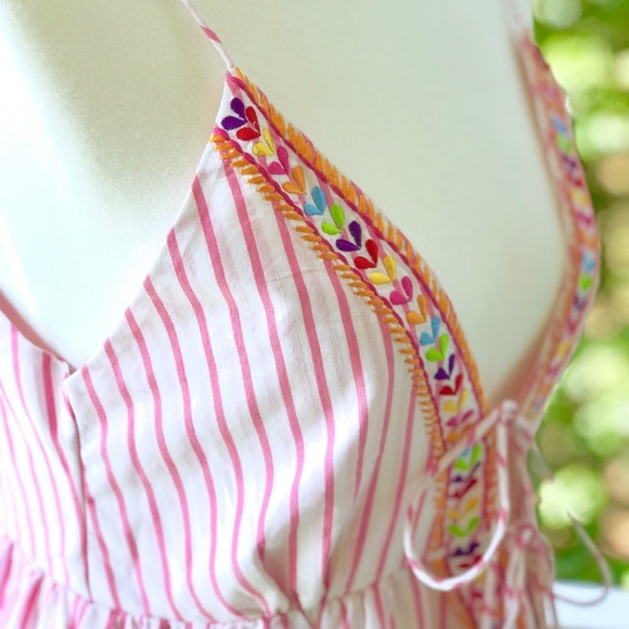 NWT Pink Pinstripe Embroidered Tassel Dress Small - Picture 5 of 8